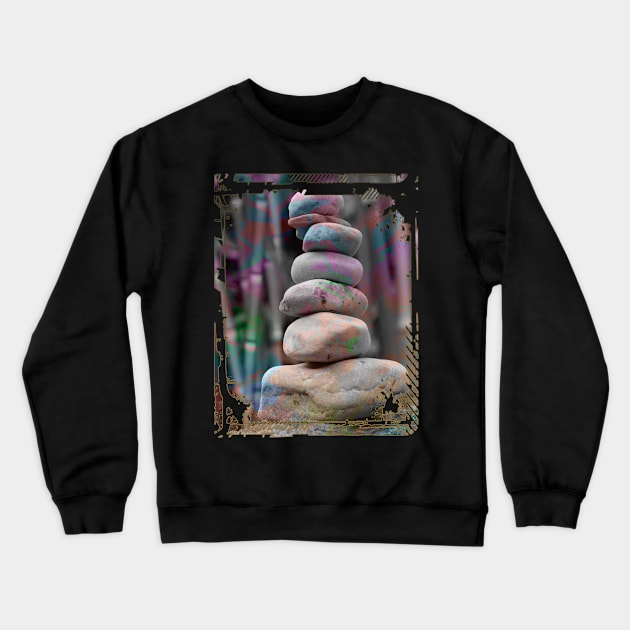 Japan Zen Buddhism Balancing Stones Rocks Bamboo Collage Art 93 Crewneck Sweatshirt by dvongart